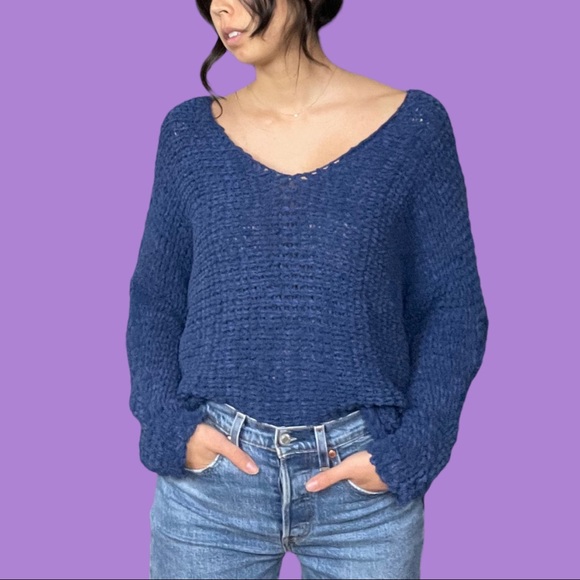 Free People Sweaters - Free People Dolphin Bay Blue Cozy V-Neck Sweater XS